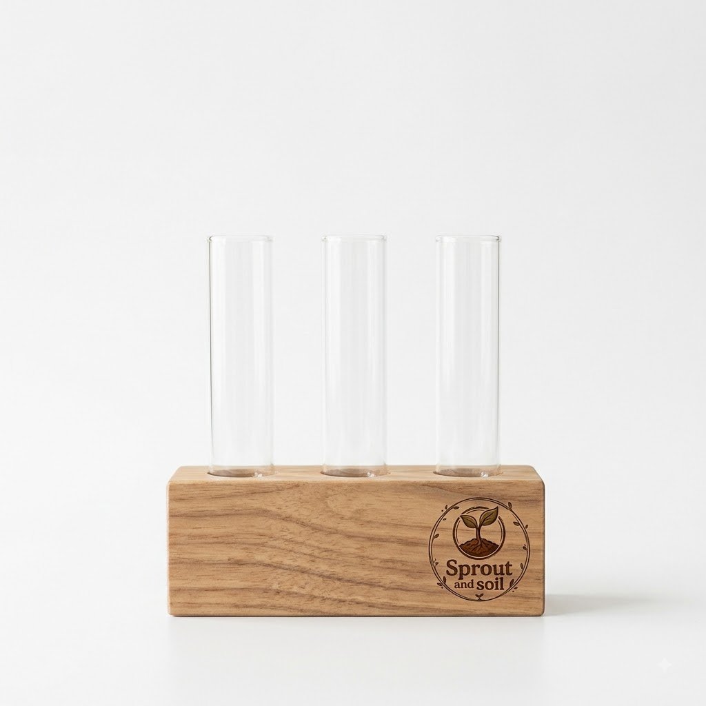 Sprout and soil product (11) Sprout and Soil Wooden Propagation Station with 3 Glass Test Tubes - Image 1